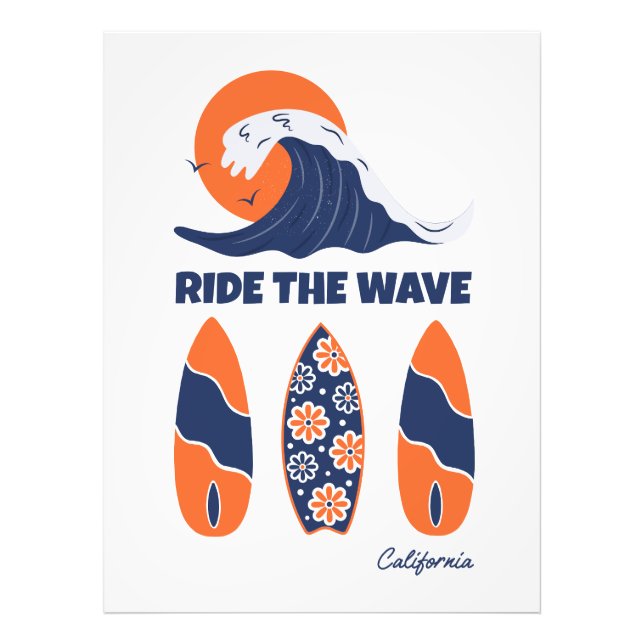Impression Photo Planches de surf Ride the Wave Bold Retro Surf Art (Devant)