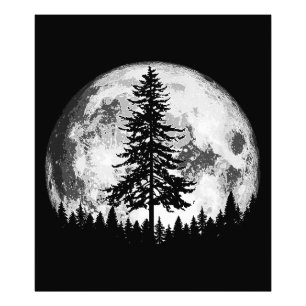 Impression Photo Pleine lune rétro et minimaliste Arbre à pin Vinta