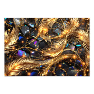 Impression Photo Plumes d'or de luxe et Motif étincelant en pierre