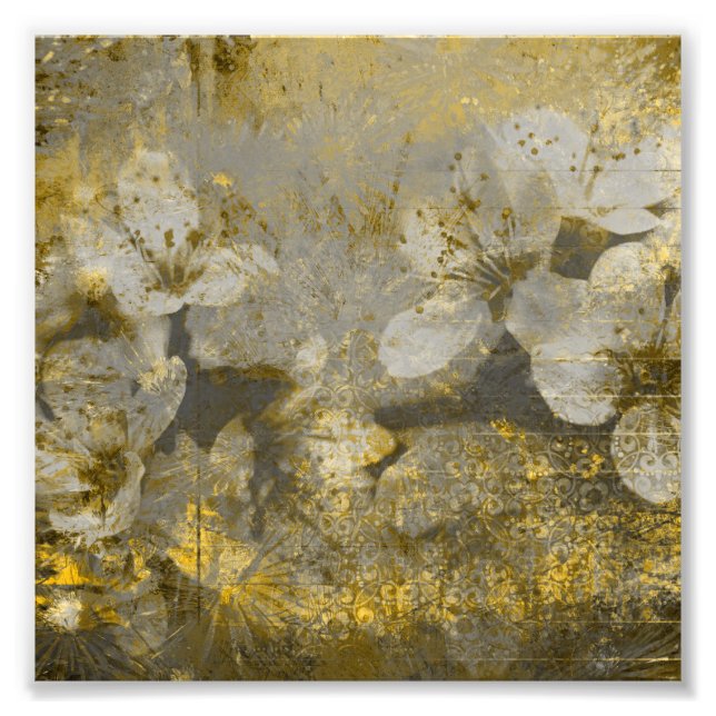 Impression Photo Plutôt Gold Flected Niveaux de gris Floral (Devant)