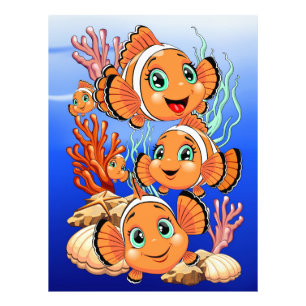 Impression Photo Poisson clown Dessin animé mignon Famille Sous l'e