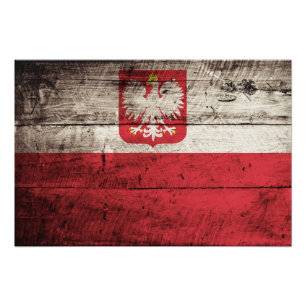 Impression Photo Poland flag on Old Wood Grain