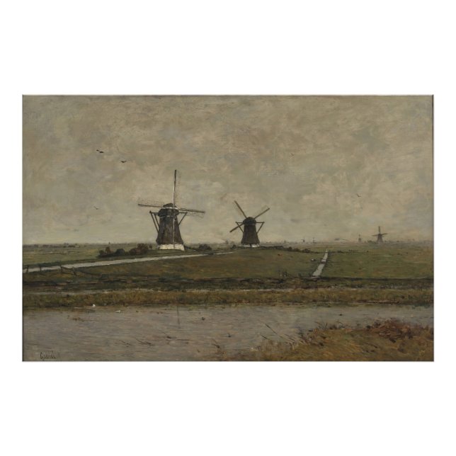 Impression Photo Polder avec moulins près d'Overschie (Devant)