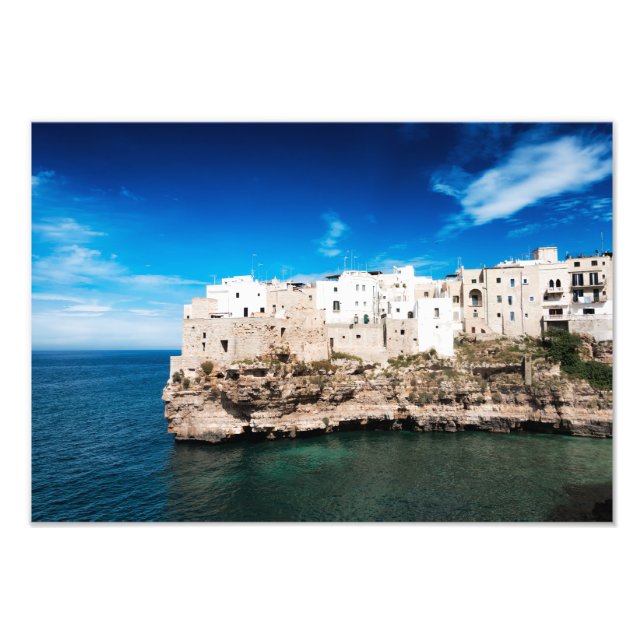 Impression Photo Polignano a Mare maisons sur une falaise dans les  (Devant)