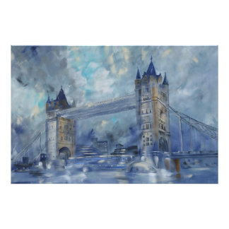 Impression Photo Pont de la tour de Londres turquoise tableau gris