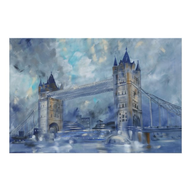 Impression Photo Pont de la tour de Londres turquoise tableau gris  (Devant)