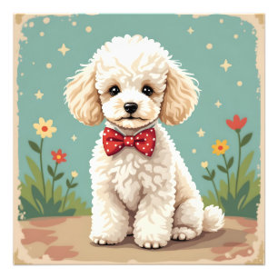 Impression Photo Poodle blanc adorable avec noeud papillon