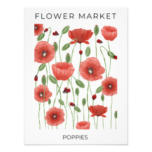 Impression Photo Poppies rouges du marché aux fleurs et coccinelles