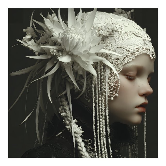 Impression Photo Porcelain Girl Floral Lace Headdress Portrait (Devant)