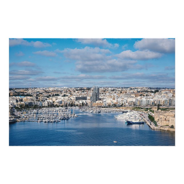 Impression Photo Port de Sliema avec bâtiments et bateaux modernes (Devant)