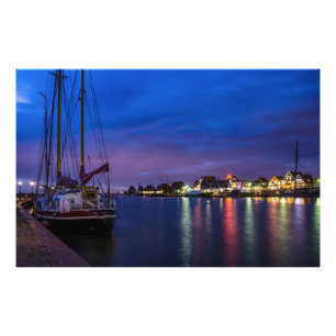 Impression Photo Port de Volendam illuminé la nuit