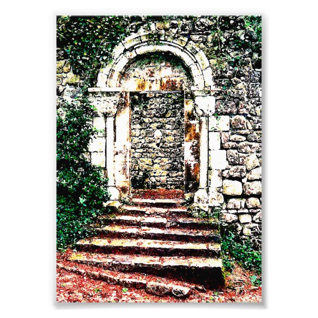 Impression Photo Porte rocheuse et escaliers dans le château maure (Devant)
