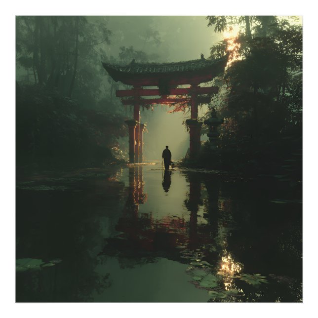 Impression Photo Porte Torii Brumeuse Figure de Solitude à l'Aube (Devant)