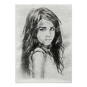 Impression Photo Portrait à l'aquarelle d'une petite fille Noir &