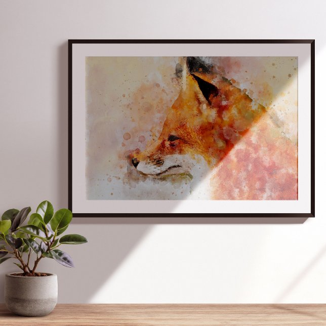 Impression Photo Portrait aquarellé du renard roux 03 (Red Fox Watercolor Portrait 03. Photo Print)