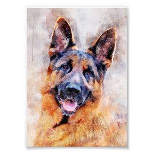 Impression Photo Portrait d'aquarelle de chien berger allemand 01