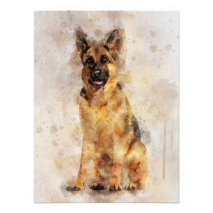 Impression Photo Portrait d'aquarelle de chien berger allemand 03