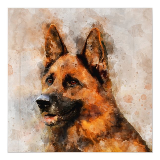 Impression Photo Portrait d'aquarelle de chien berger allemand 04 (Devant)