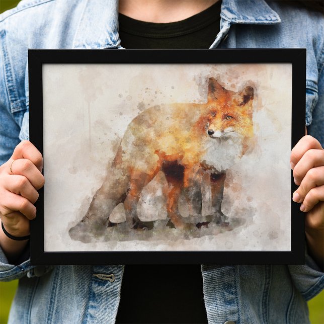 Impression Photo Portrait d'aquarelle Red Fox 04 (Red Fox Watercolor Portrait 04. Photo Print)