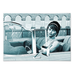 Impression Photo Portrait d'art de femme glamour bleu vintage