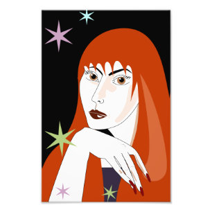 Impression Photo Portrait d'art de femme rousse rétro à la mode