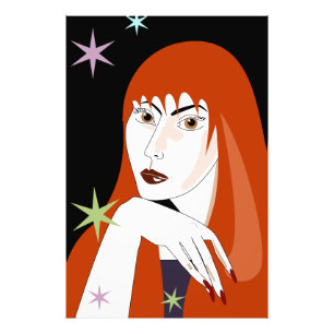 Impression Photo Portrait d'art de femme rousse rétro à la mode