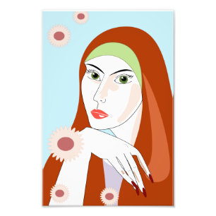 Impression Photo Portrait d'art floral rétro rousse Fashion