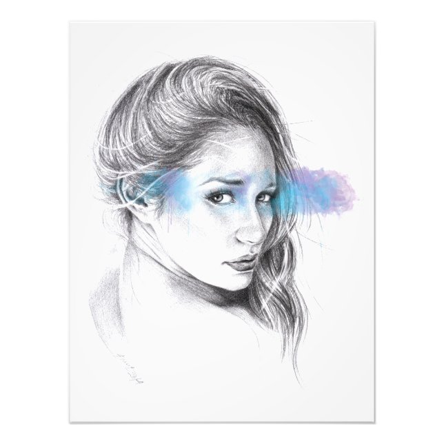 Impression Photo Portrait de fille au crayon dessin d'art (Devant)