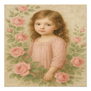 Impression Photo Portrait de jeune fille à la rose vintage