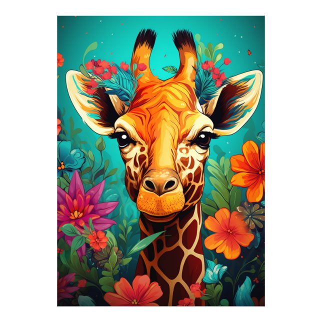Impression Photo Portrait de la Giraffe florale-9319 (Devant)