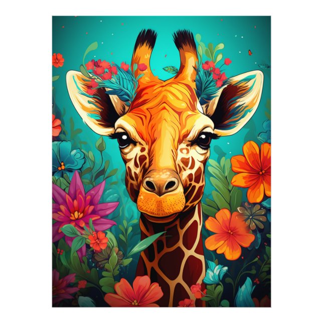 Impression Photo Portrait de la Giraffe florale-9319 (Devant)