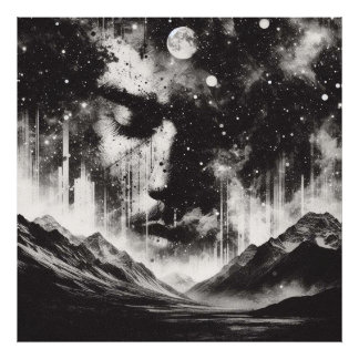 Impression Photo Portrait double exposition avec Starry Sky Mountai