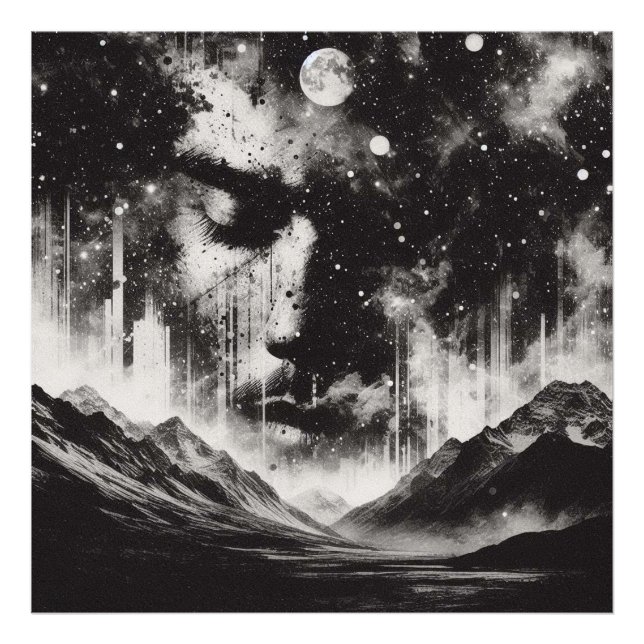 Impression Photo Portrait double exposition avec Starry Sky Mountai (Devant)
