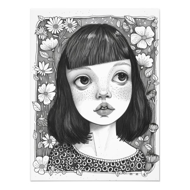 Impression Photo Portrait d'une fille avec des fleurs (Devant)