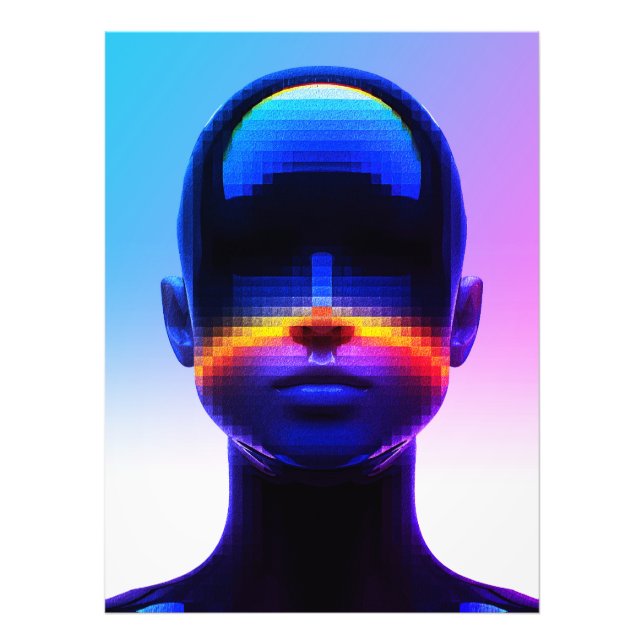 Impression Photo Portrait Pixel Art Futuriste – Abstrait Numérique (Devant)