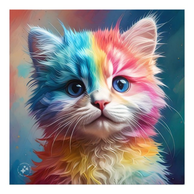 Impression Photo Potrait de chaton couleur arc-en-ciel (Devant)