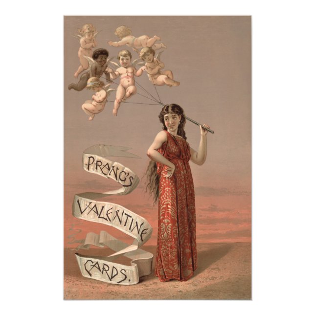 Impression Photo Prang's Valentine Cards AD, Woman & Cherubs (Devant)