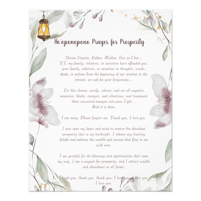 Impression Photo Prière Ho'oponopono pour la prospérité (Devant)