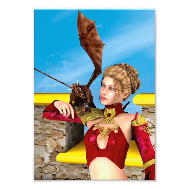 Impression Photo Princesse Dragon Fantastique Art Numérique (Devant)