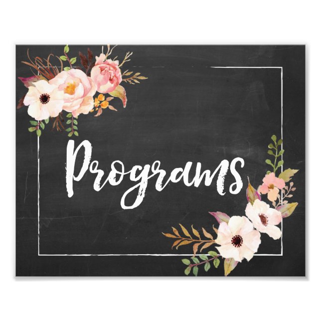 Impression Photo Programmes Panneau Rustique Chalkboard Floral Mari (Devant)
