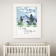 Psaume 139:14 Christian Nursery Wall Art Mountains