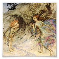 “Puck et une fée” Aquarelle d'Arthur Rackham