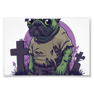 Impression Photo Pug zombie � Chien d'Halloween drôle et non mort