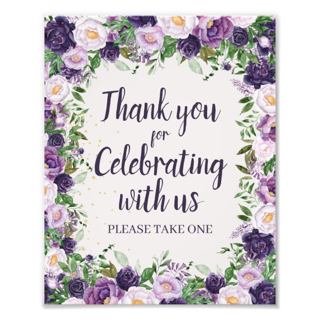 Impression Photo Purple Peonies Floral Thank You Party Favor (Devant)