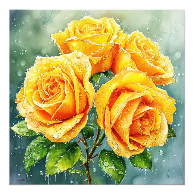 Impression Photo Quatre roses jaunes (Devant)