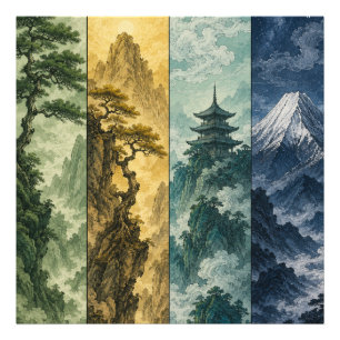 Impression Photo Quatre Saisons Montagne Paysage à l'encre japona