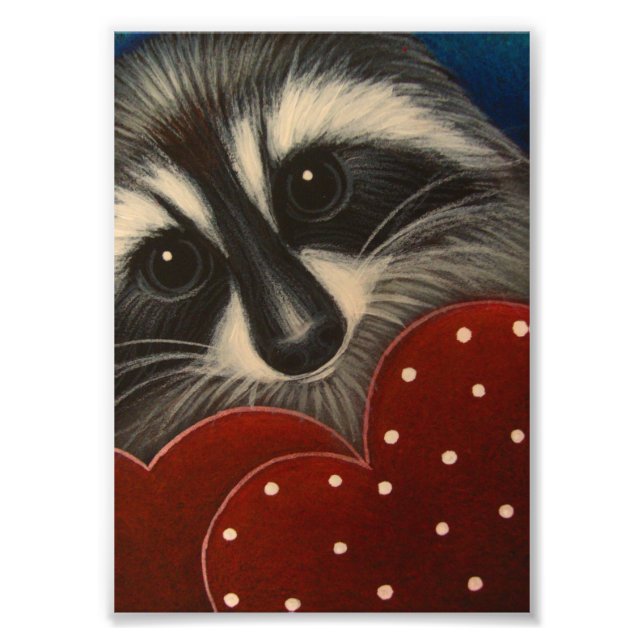 IMPRESSION PHOTO RACCOON AVEC 2 COEURS IMPRIMÉE 5" X 7" (Devant)