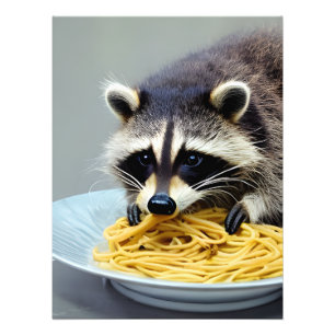 Impression Photo Raccoon mangeant Spaghetti