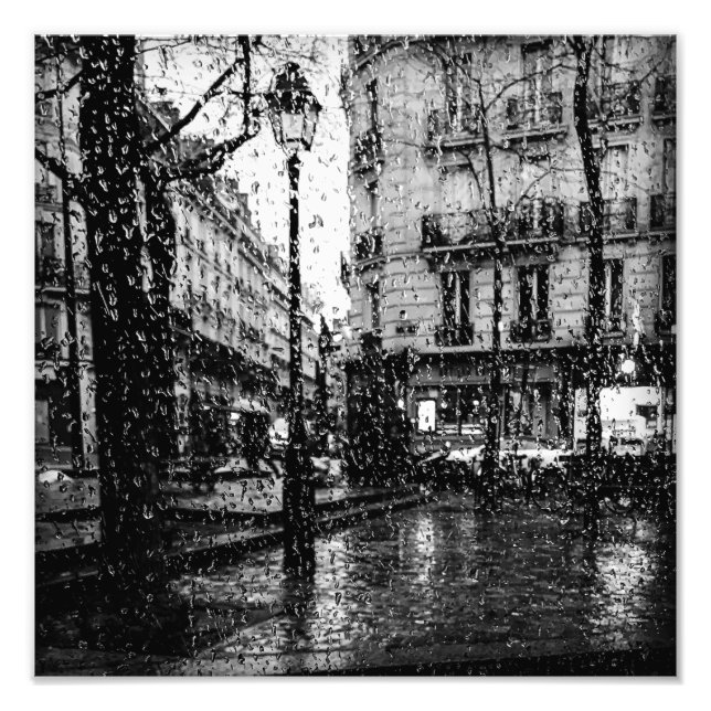 Impression Photo Rainy Day à Paris noir et blanc (Devant)