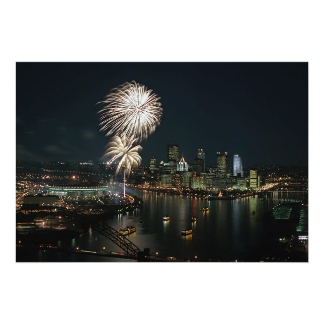 Impression Photo RARE-Pittsburgh at Night With Fireworks (Devant)